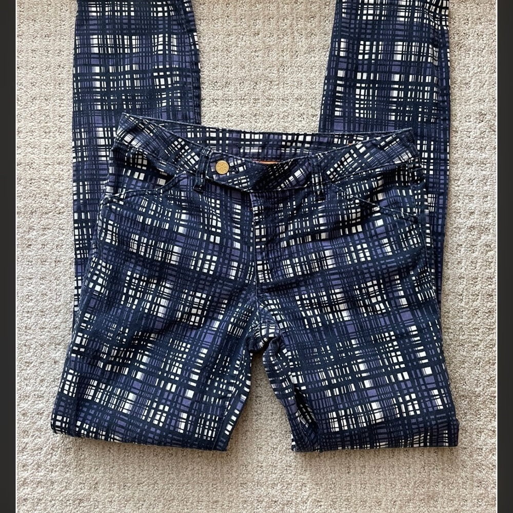 Tory Burch Plaid Conner Tab Front Skinny Jeans